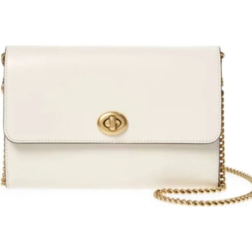 SOLD Coach EUC Marlow Crossbody Bag Chalk White Leather Wallet On Chain Clutch
